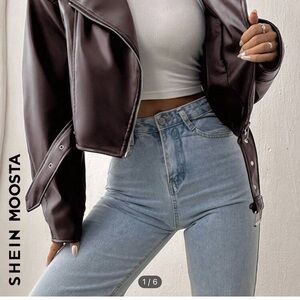 SHEIN Burgundy Faux Leather Jacket